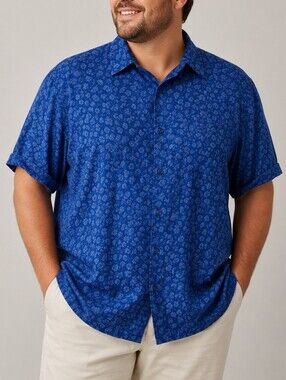 Toscano Firenze Blue Floral Silk Rayon Camp Shirt Mens XL Tropical Resort Wear